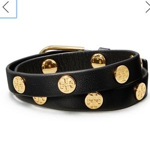 Tory Burch Double Wrap Logo Stud Bracelet Black
